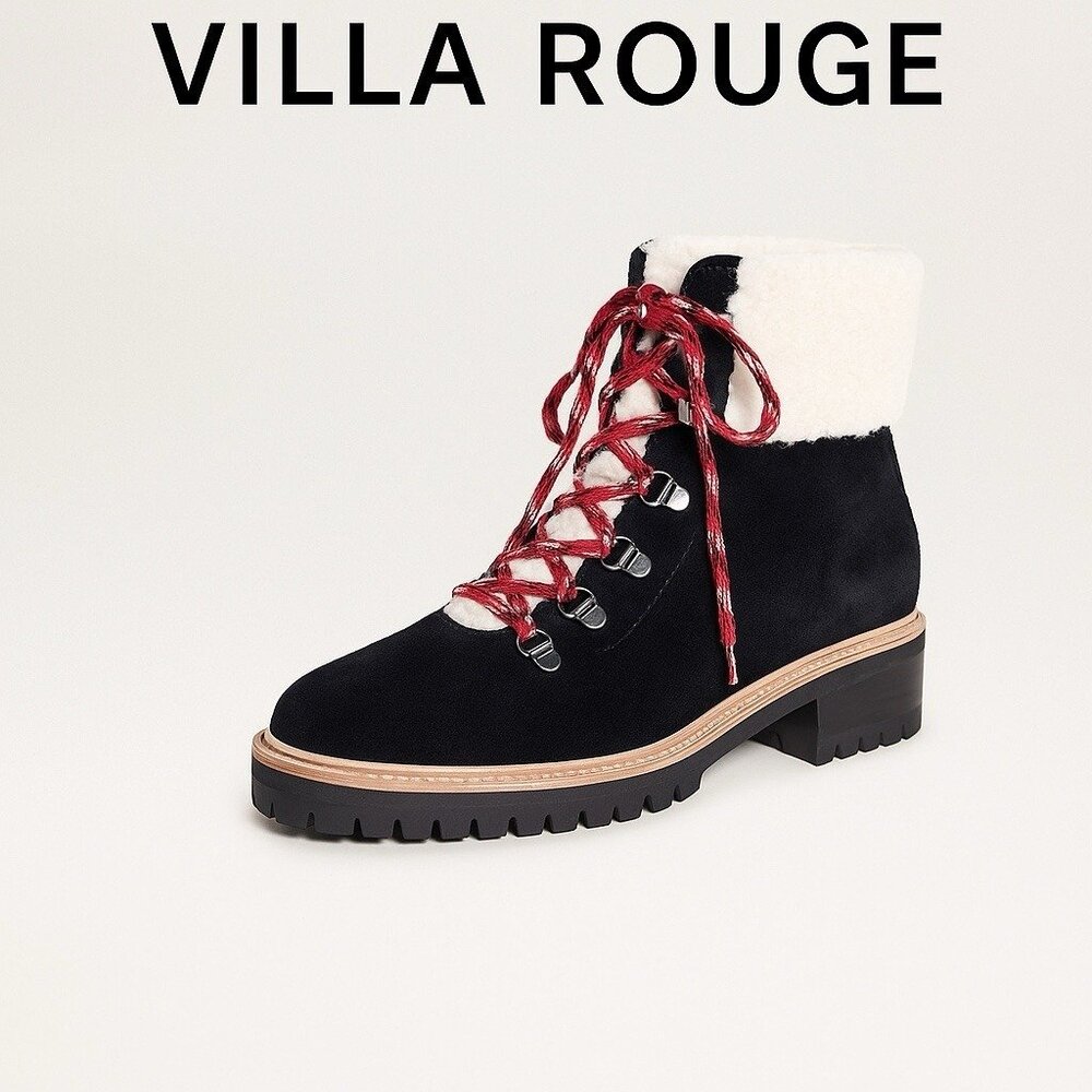Villa Rouge Miloh Hiking Boots Women’s 11M Black Leather Ankle Lace Up Shearling